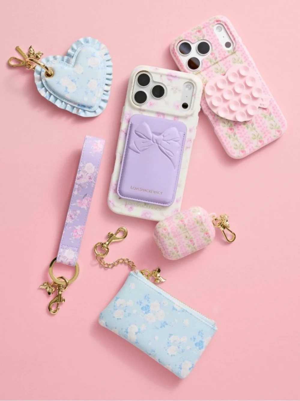 LoveShackFancy x Target Whisper Blue Case-Mate Everblooming Rosettes Key Strap